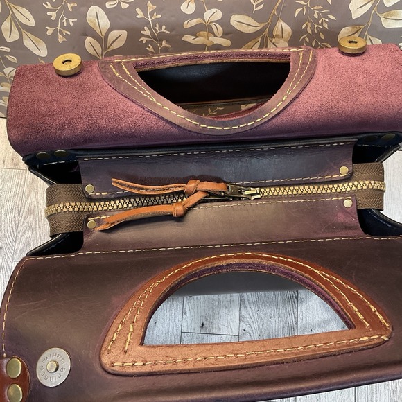 Ladybuq Handmade Poland Leather Oversized Leather Tote Shoulder Bag Plum - Picture 11 of 15